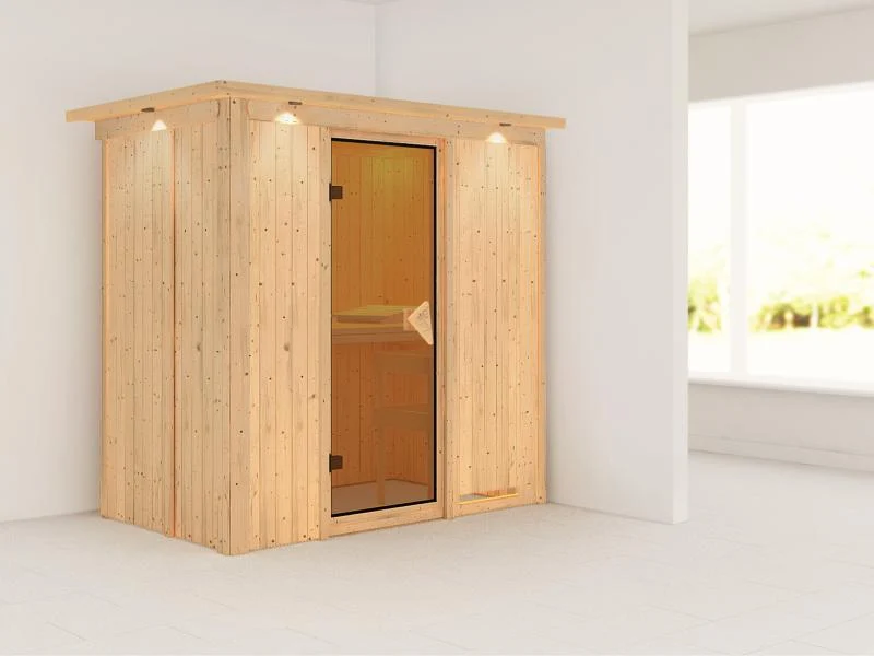 Variado - Karibu Sauna ohne Ofen-mit Dachkranz-mit klassischer Saunatür
