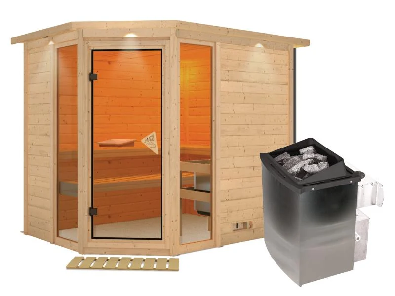 Sinai 3 - Karibu Sauna inkl. 9-kW-Ofen - mit Dachkranz -