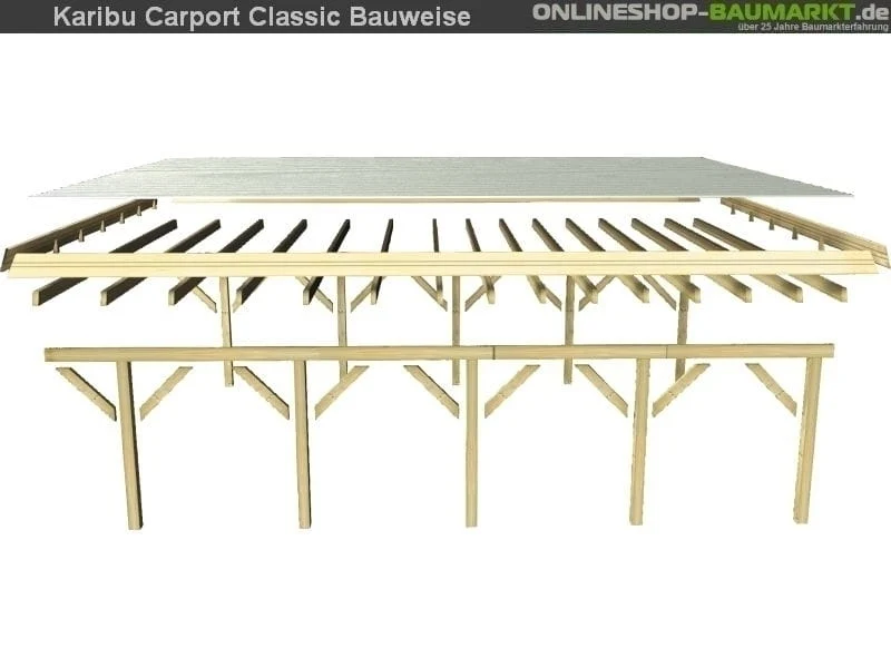 Karibu Carport Classic Einzel 3 mit 2 Einfahrtsbögen kdi