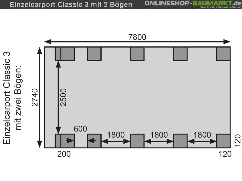 Karibu Carport Classic Einzel 3 mit 2 Einfahrtsbögen kdi