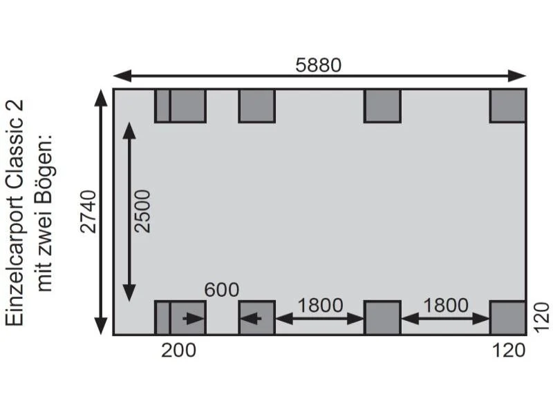 Karibu Carport Classic Einzel 2 mit 2 Einfahrtsbögen kdi