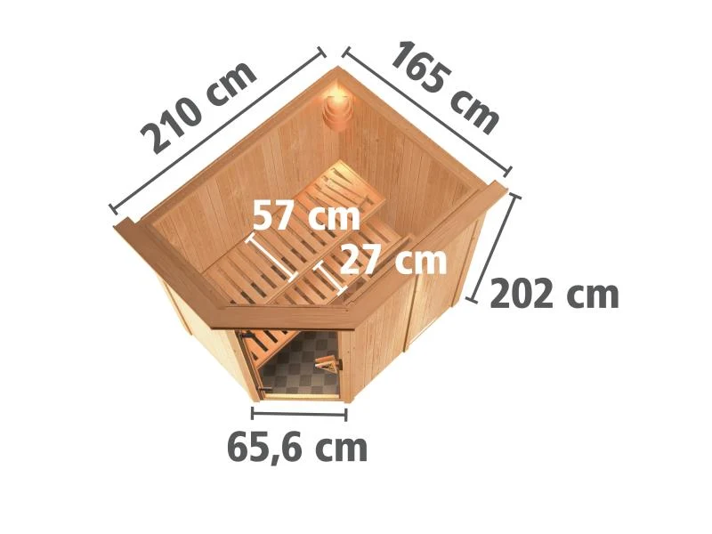 Karibu Sauna Carin inkl. 9 kW Ofen integr. Steuerung mit Klarglas Ganzglastür - mit Dachkranz -