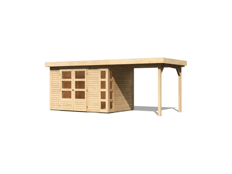 Karibu Gartenhaus Kerko 4 natur mit Anbaudach 2,40 m