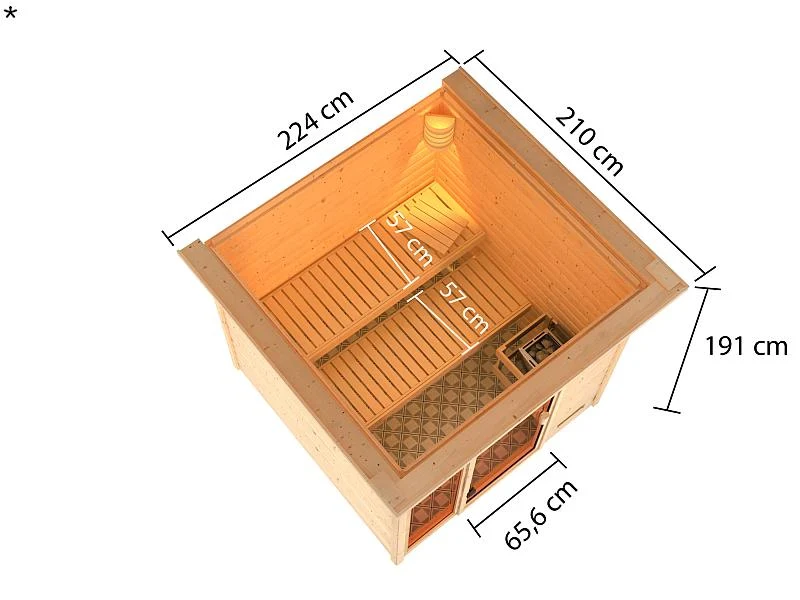 Karibu Sauna Jutta mit Dachkranz 38 mm