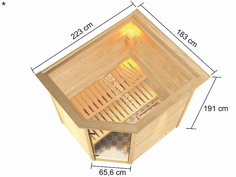 Karibu Sauna Elea mit Dachkranz 38 mm
