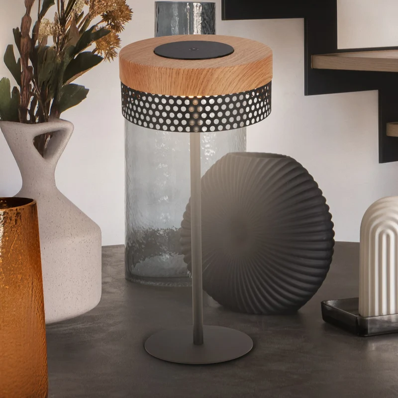 B-Ware Briloner Tischleuchte LED Lampe Akku Booha Metall Braun IP44 Dimmbar Memory USB