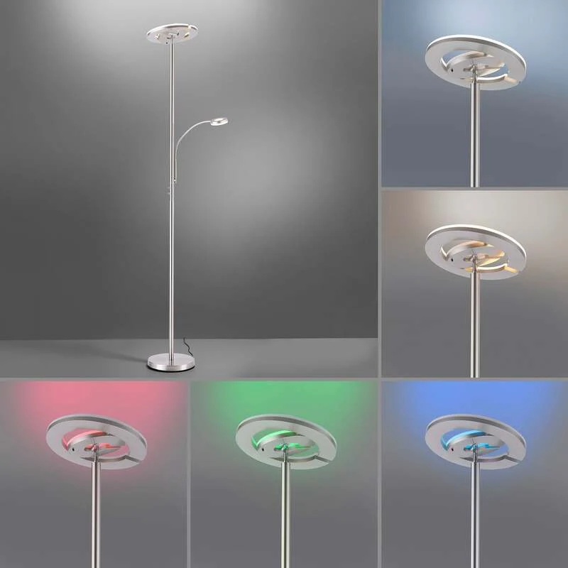 B-Ware LOLA Smart LED-Deckenfluter Rocco dimmbar mit Lesearm Farbwechsel silber 195cm