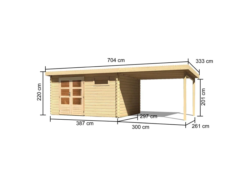 Karibu Gartenhaus Bastrup 8 mit Anbaudach 3 Meter natur