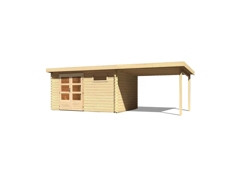 Karibu Gartenhaus Bastrup 8 mit Anbaudach 3 Meter natur