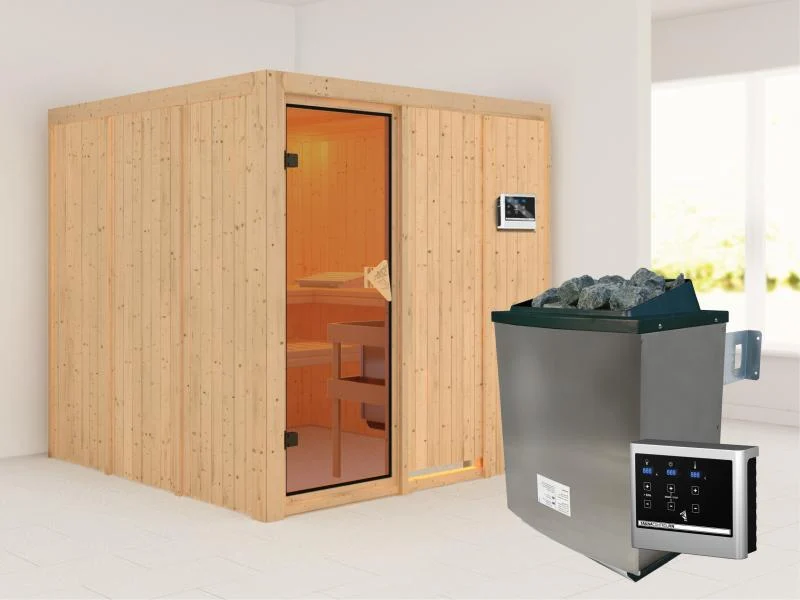 Rodin - Karibu Sauna inkl. 9-kW-Ofen - ohne Dachkranz -