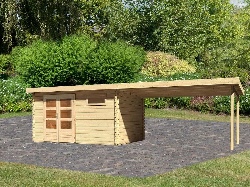 Karibu Gartenhaus Bastrup 8 mit Anbaudach 4 Meter