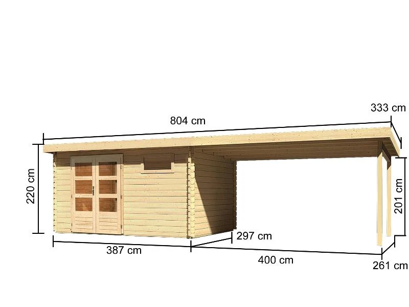 Karibu Gartenhaus Bastrup 8 mit Anbaudach 4 Meter