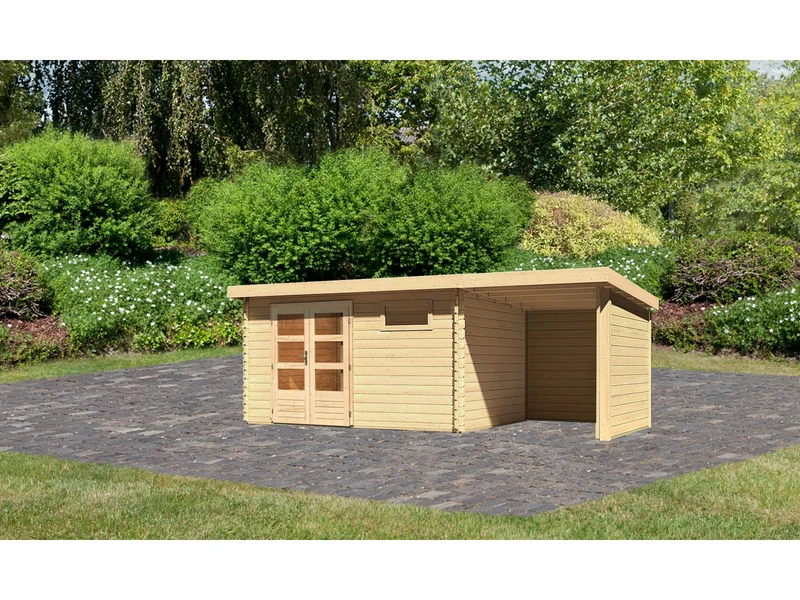 Karibu Gartenhaus Bastrup 8 mit Anbaudach 2 Meter, Rück- und Seitenwand