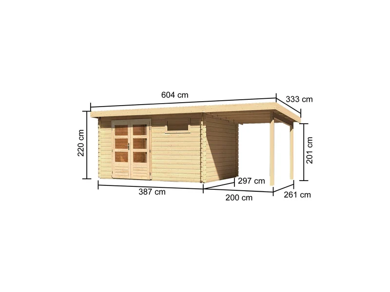 Karibu Gartenhaus Bastrup 8 mit Anbaudach 2 Meter naturbelassen