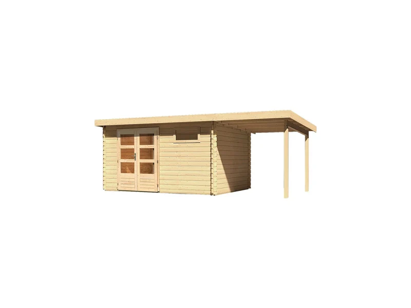 Karibu Gartenhaus Bastrup 8 mit Anbaudach 2 Meter naturbelassen