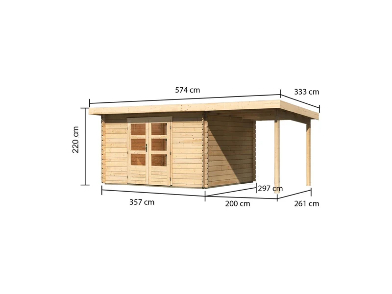 Karibu Gartenhaus Bastrup 7 mit Anbaudach 2 Meter