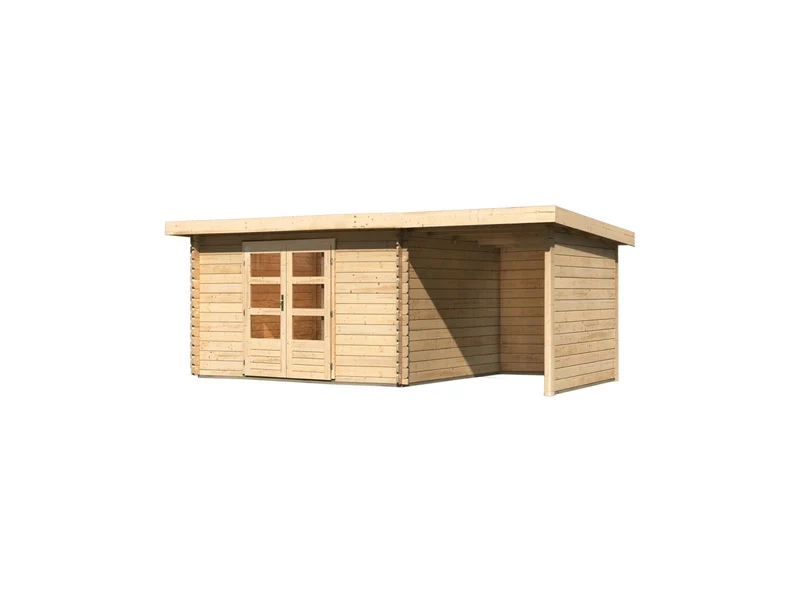 Karibu Gartenhaus Bastrup 7 mit Anbaudach 2 Meter, Rück- und Seitenwand