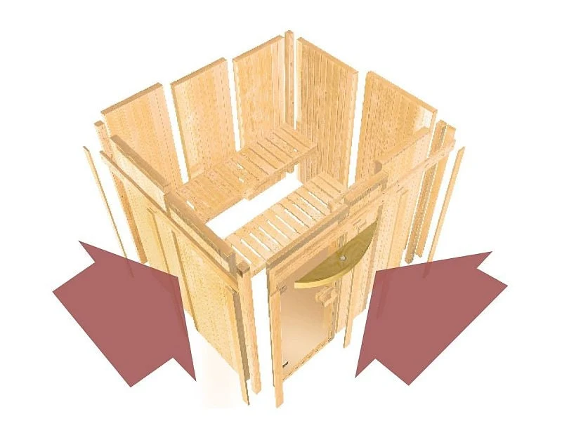Karibu Sauna Sahib 2 inkl. 9-kW-Ofen mit interner Steuerung, ohne Dachkranz, mit energiesparender Sa
