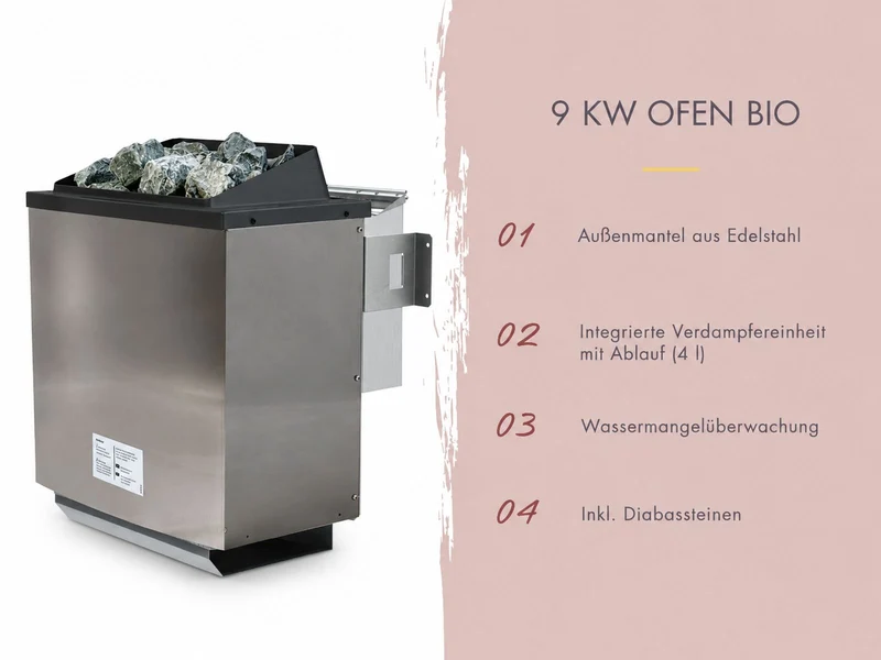Karibu Sauna Alcinda mit 9 kW Bioofen Ext. Strg 68 mm