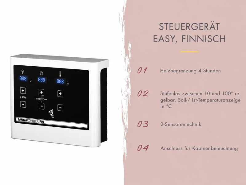 Karibu Sauna Alcinda mit 9 kW Ofen Ext. Strg 68 mm