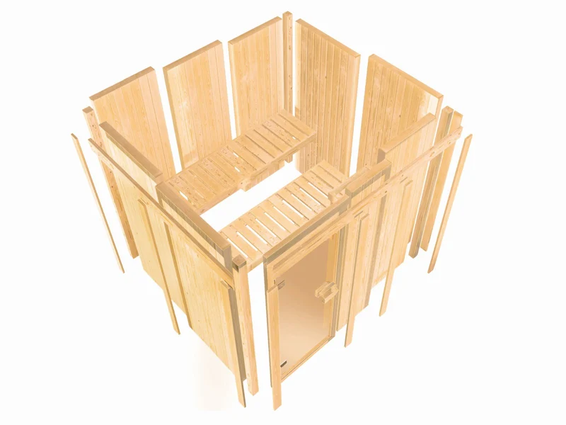 Karibu Sauna Alcinda mit 9 kW Ofen Integr. Strg 68 mm
