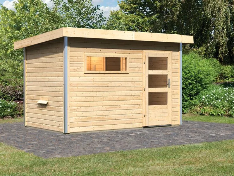 Karibu Saunahaus Skrollan 1 38 mm- ohne Ofen- moderne Tür