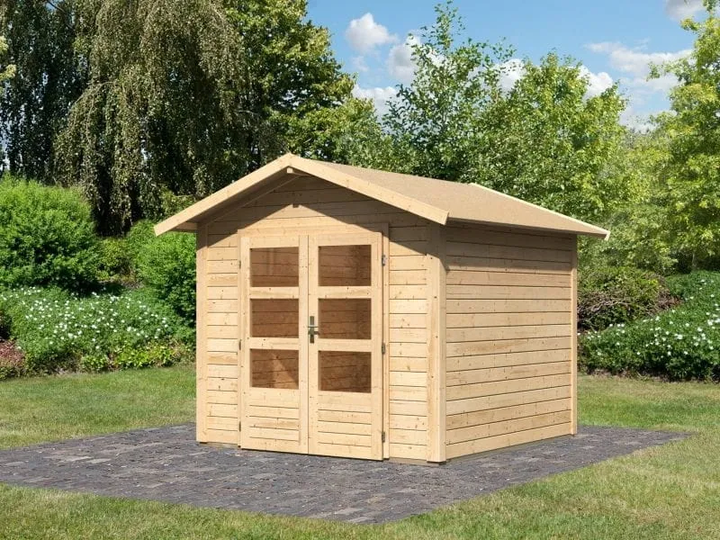 Norlinio Gartenhaus Ravenna 1 natur, inkl. Fußboden und Dachschindeln (schwarz)