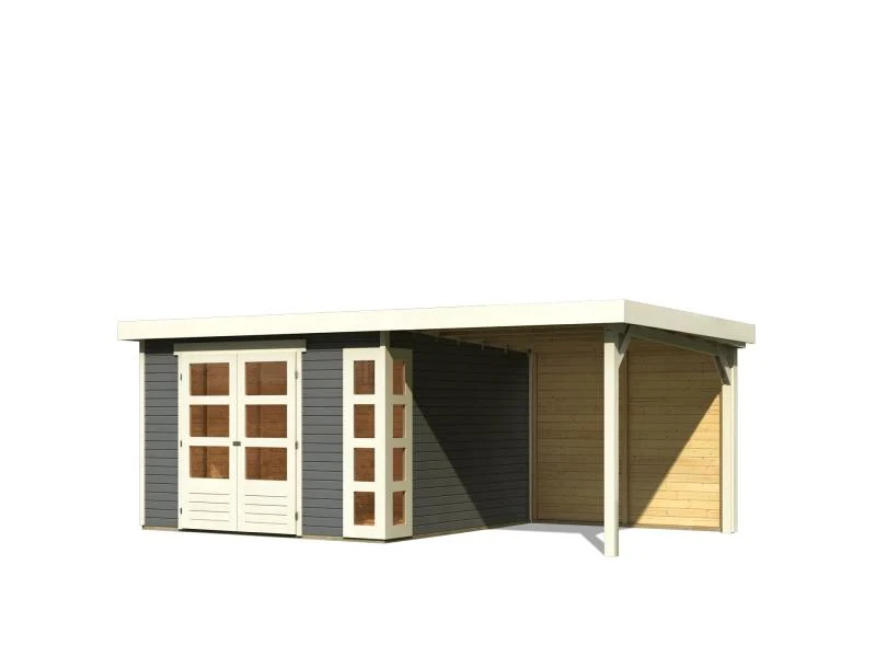 Karibu Gartenhaus Kerko 6 terragrau mit 2,40 m Anbaudach inkl. Rückwand
