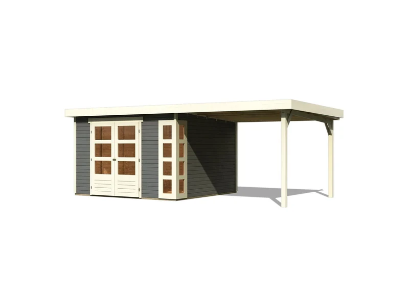 Karibu Gartenhaus Kerko 6 mit 2,40 m Anbaudach, 19 mm, terragrau