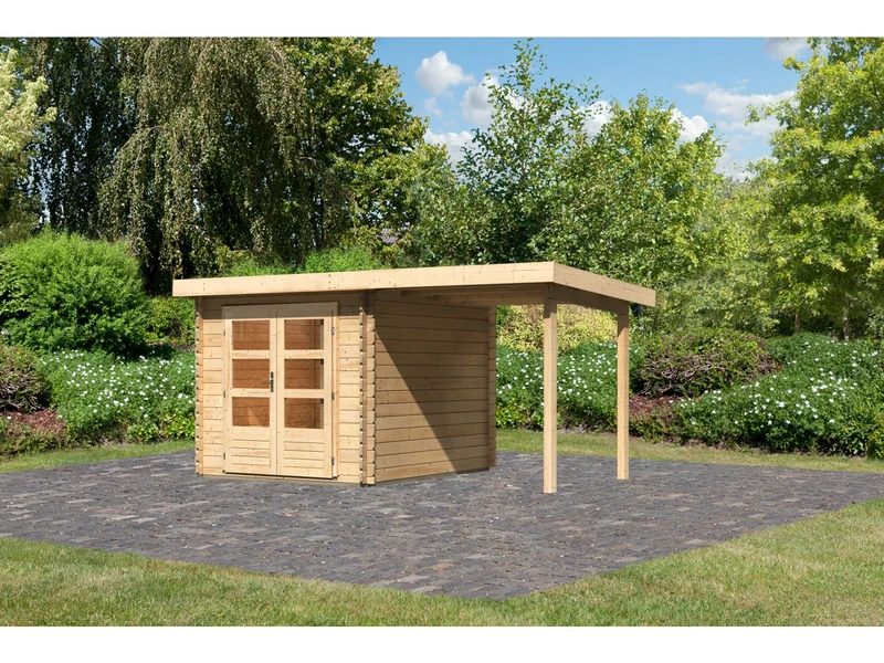 Karibu Gartenhaus Bastrup 4 mit Anbaudach 2 Meter