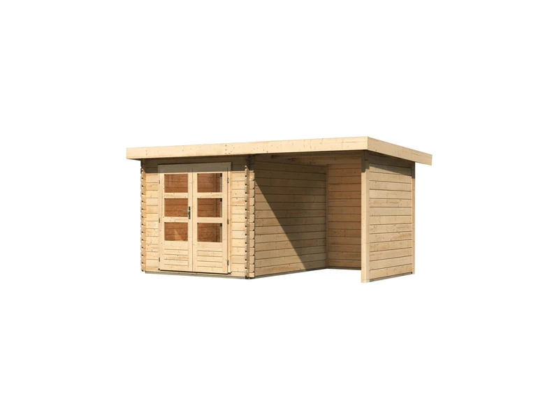 Karibu Gartenhaus Bastrup 4 mit Anbaudach 2 Meter, Rück- und Seitenwand