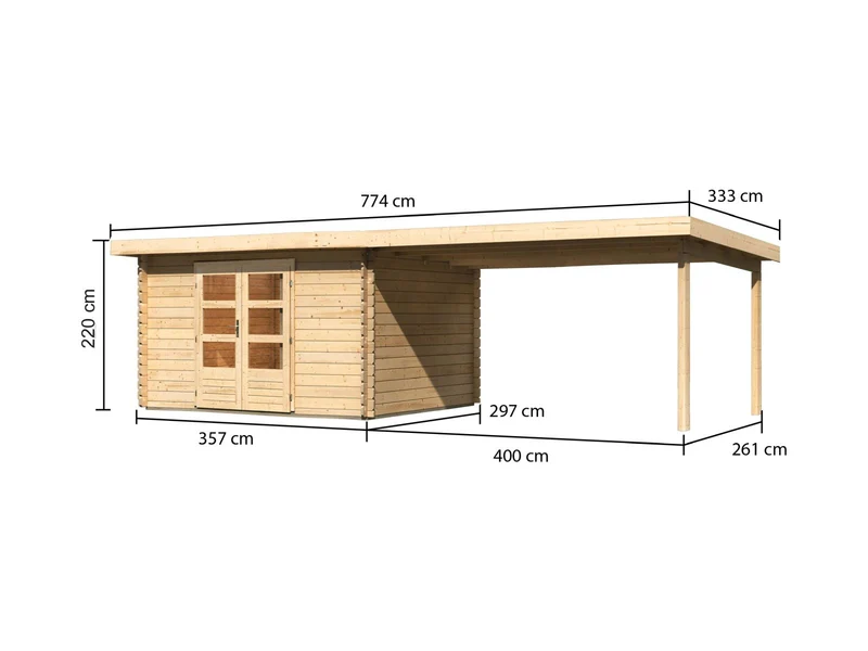 Karibu Gartenhaus Bastrup 7 mit Anbaudach 4 Meter