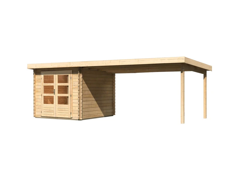 Karibu Gartenhaus Bastrup 4 mit Anbaudach 4 Meter natur