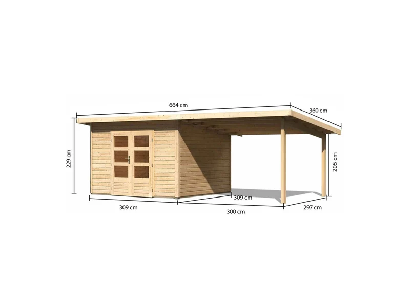 Karibu Gartenhaus Northeim 3 naturbelassen mit Schleppdach 3,0 Meter