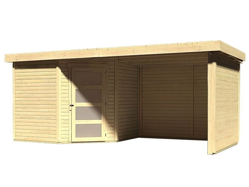 Karibu Gartenhaus Schwandorf 5 natur mit Anbaudach 2,75 Meter, Seiten- und Rückwand