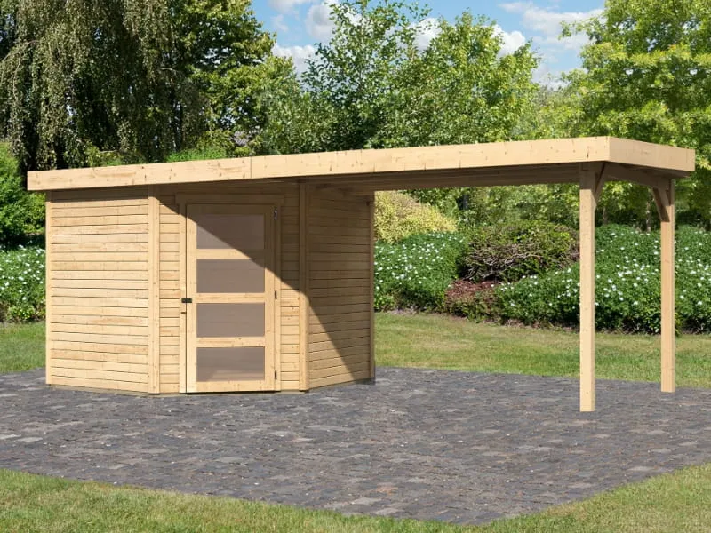 Karibu Gartenhaus Schwandorf 5 natur mit Anbaudach 2,75 Meter
