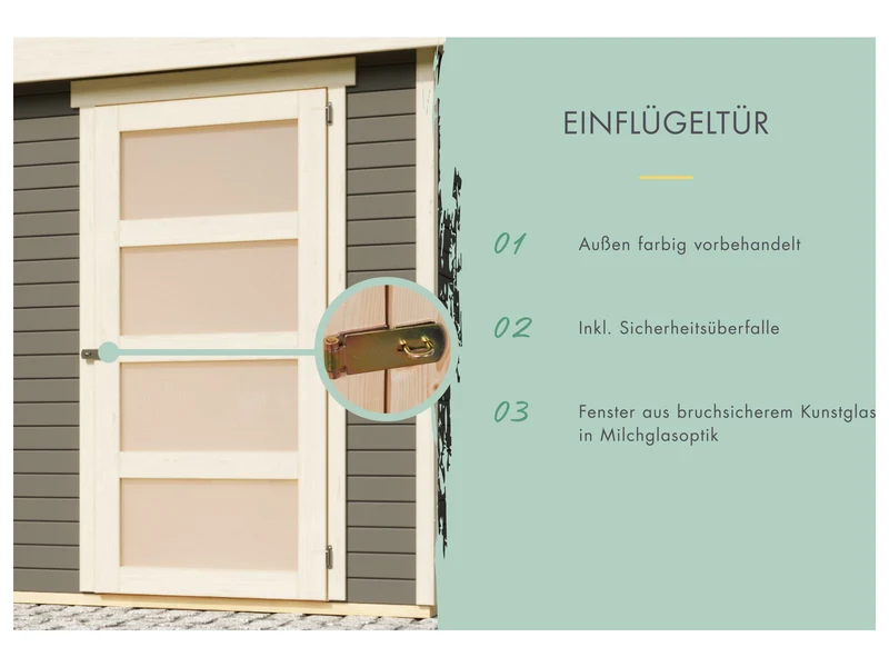 Karibu Gartenhaus Schwandorf 5 terragrau mit Anbaudach 2,25 Meter, Seiten- und Rückwand
