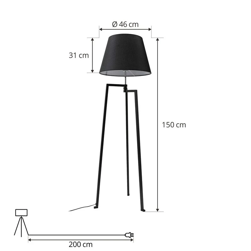 B-Ware Lucande Stehleuchte Lampe Stehlampe Amona schwarz Textil 150 cm Dreibein