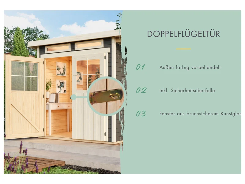 Karibu Gartenhaus Glücksburg 4 terragrau 19 mm
