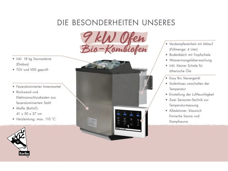Karibu Bio-Kombiofen 9,0 kW externe Steuerung Easy und Steine
