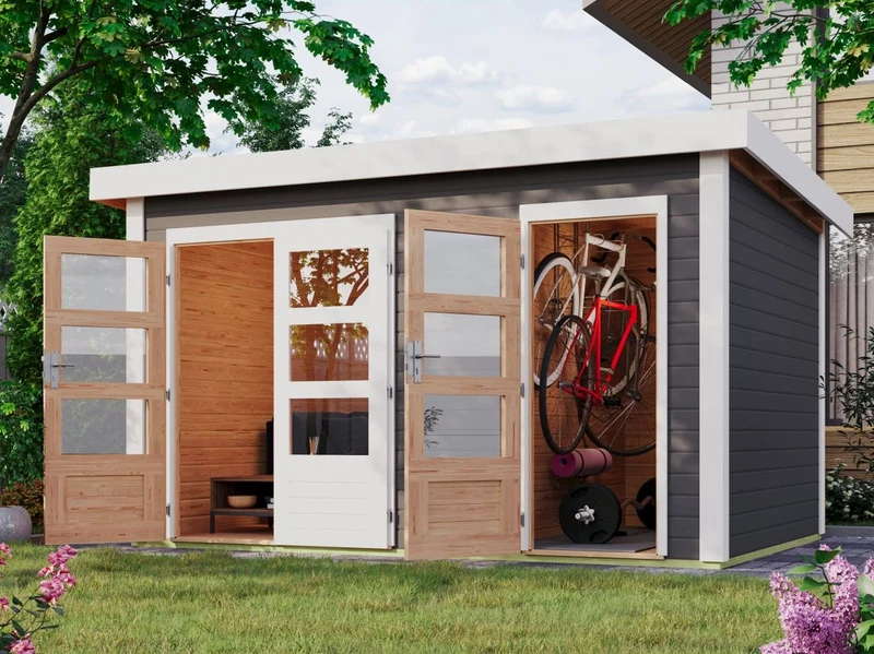 Karibu Gartenhaus Schönbuch 1, 38 mm 2-Raum-Haus - terragrau