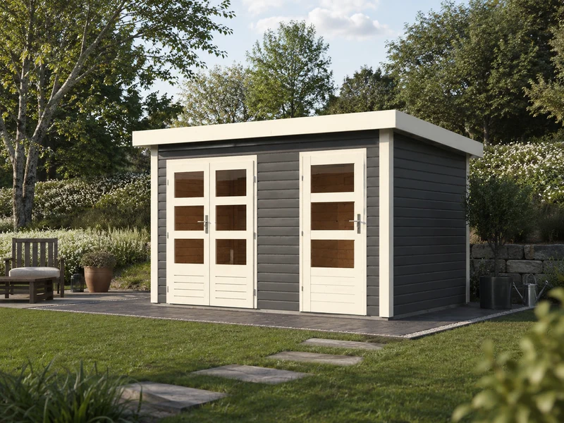 Karibu Gartenhaus Schönbuch 1, 38 mm 2-Raum-Haus - terragrau