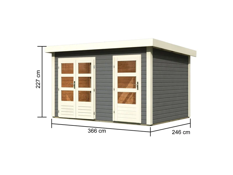 Karibu Gartenhaus Schönbuch 1, 38 mm 2-Raum-Haus - terragrau