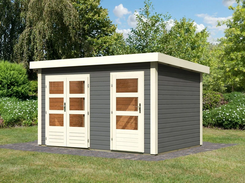 Karibu Gartenhaus Schönbuch 1, 38 mm 2-Raum-Haus - terragrau