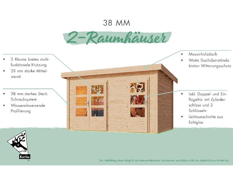Karibu Gartenhaus Schönbuch 1, 38 mm 2-Raum-Haus - terragrau