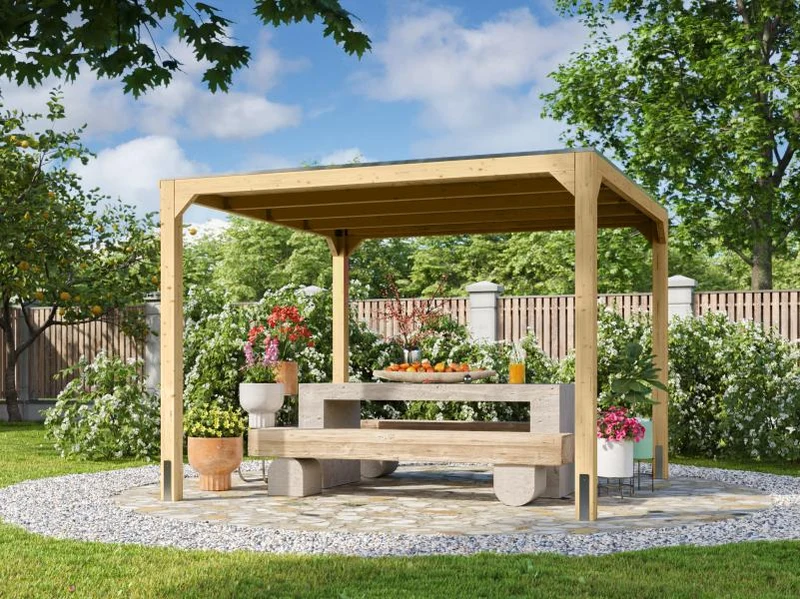Karibu Pavillon Cubus natur, inkl. Dacheindeckung