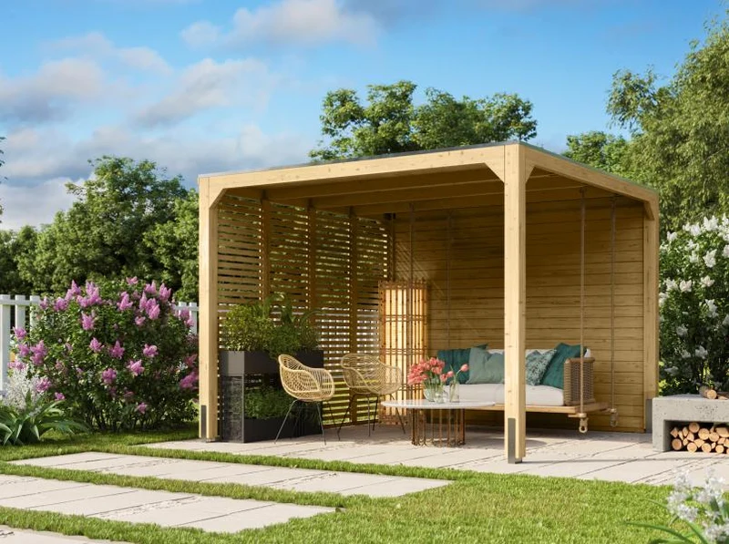 Karibu Pavillon Cubus natur, inkl. Dacheindeckung