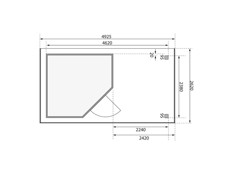 Karibu Gartenhaus Schwandorf 5 terragrau mit Anbaudach 2,25 Meter