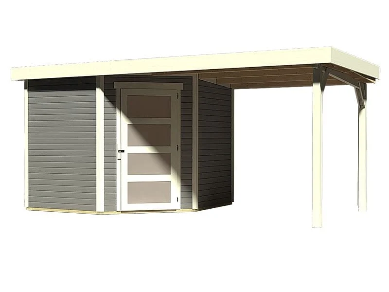 Karibu Gartenhaus Schwandorf 5 terragrau mit Anbaudach 2,25 Meter