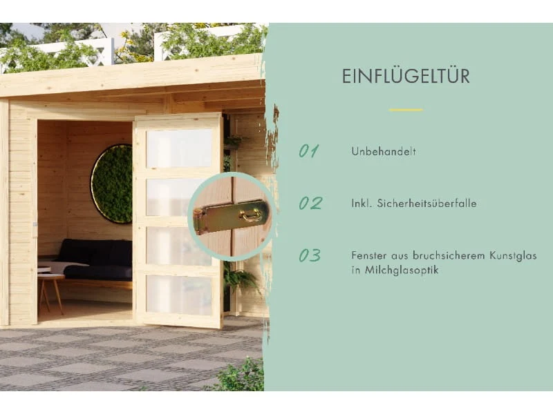 Karibu Gartenhaus Schwandorf 3 natur mit Anbaudach 2,75 Meter, Seiten- und Rückwand